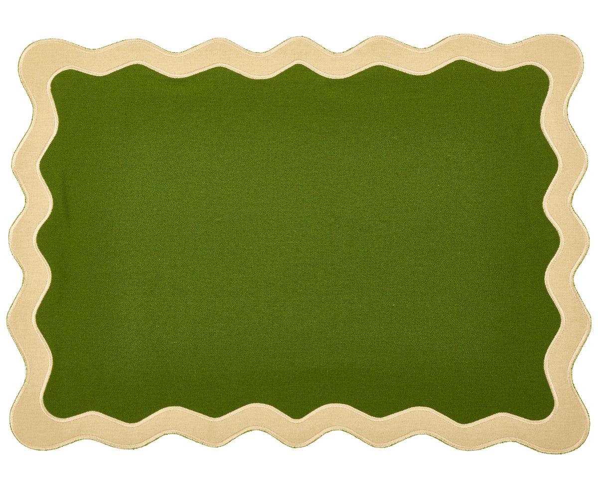 Hampton Moss Green & Tan Trim Placemat & Napkin