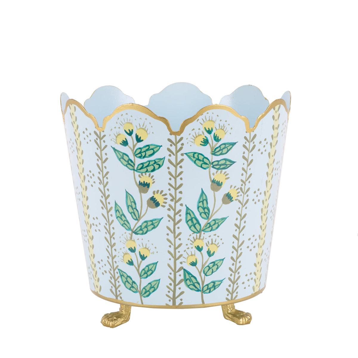 Pale Blue & Gold Floral Bucket Planter (3 Sizes)