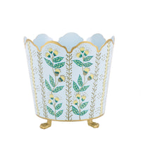 Pale Blue & Gold Floral Bucket Planter (3 Sizes)