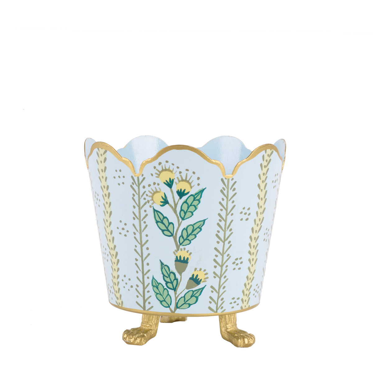 Pale Blue & Gold Floral Bucket Planter (3 Sizes)