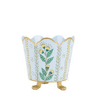 Pale Blue & Gold Floral Bucket Planter (3 Sizes)