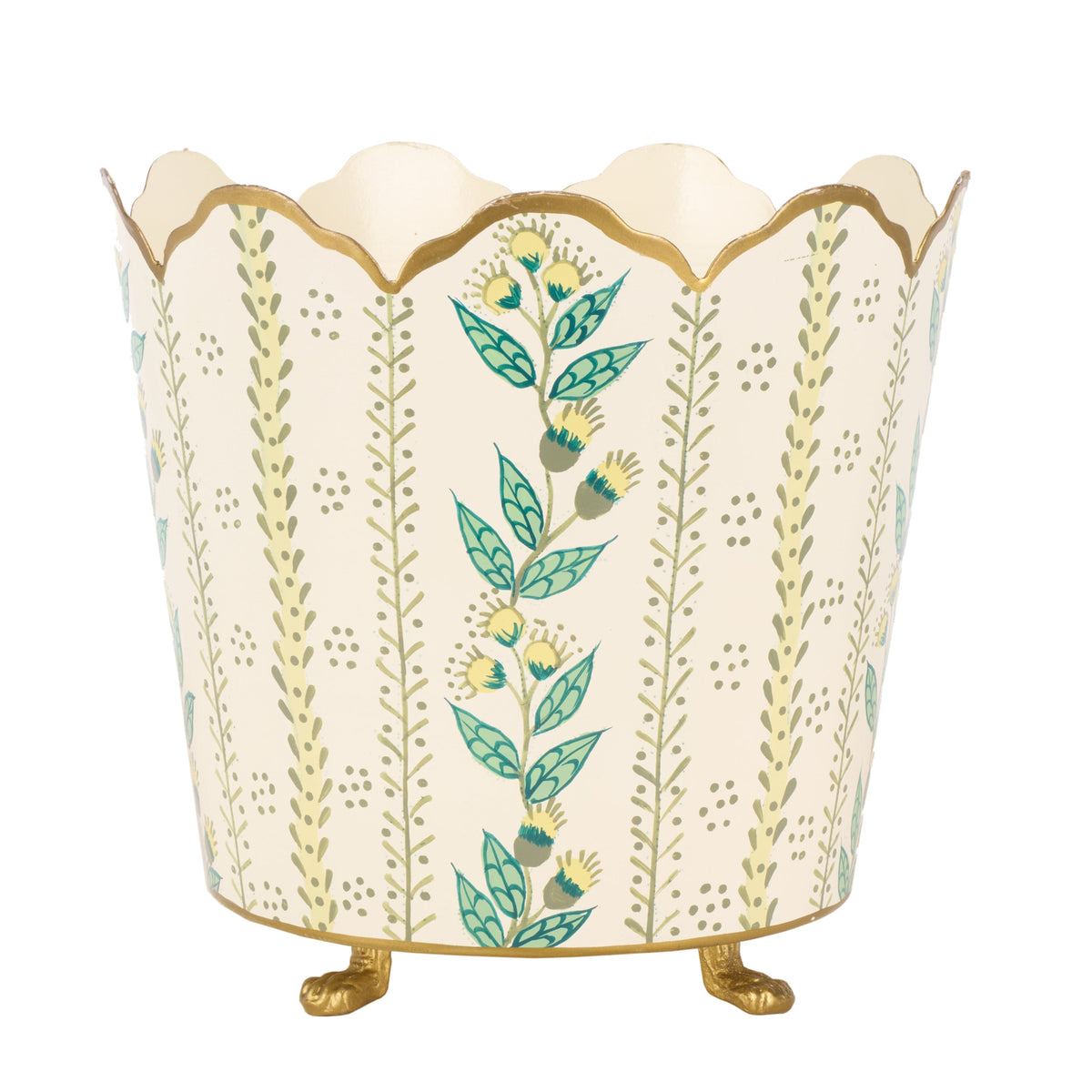 Ivory & Gold Floral Bucket Planter (3 Sizes)