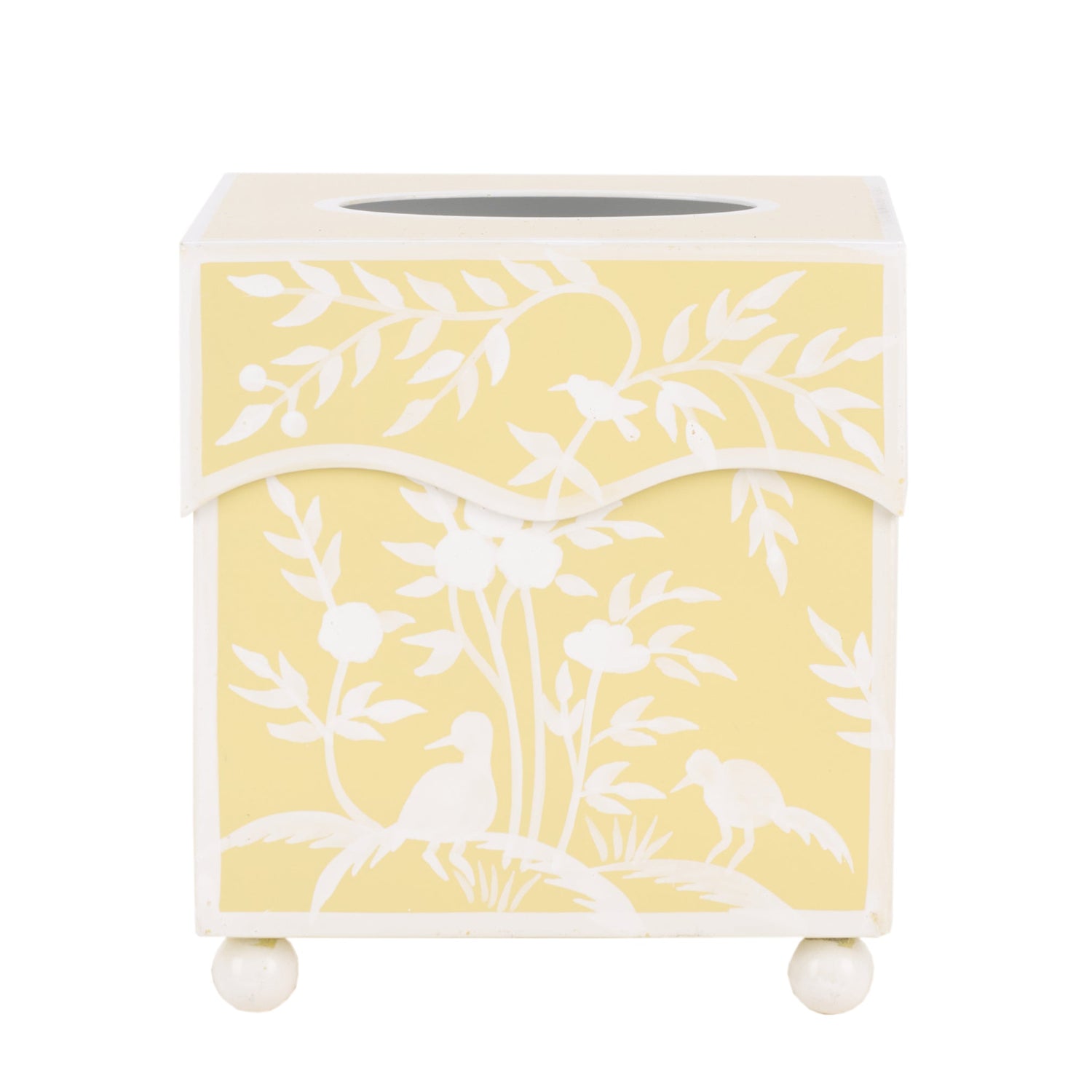 Yellow Bird & Vine Wastepaper Basket & Tissue