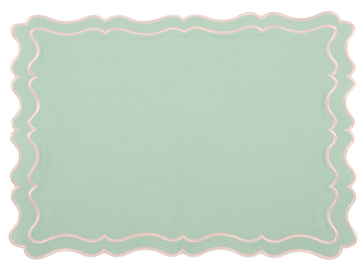 Raleigh Mint Green & Soft Gold Trim Placemat & Napkin