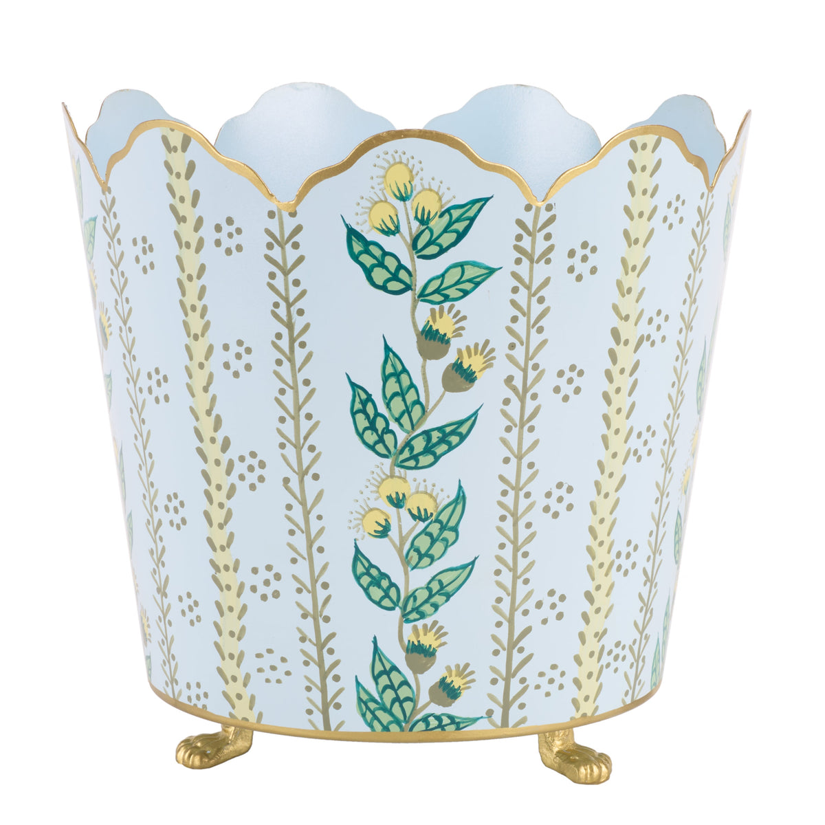 Pale Blue & Gold Floral Bucket Planter (3 Sizes)