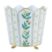Pale Blue & Gold Floral Bucket Planter (3 Sizes)