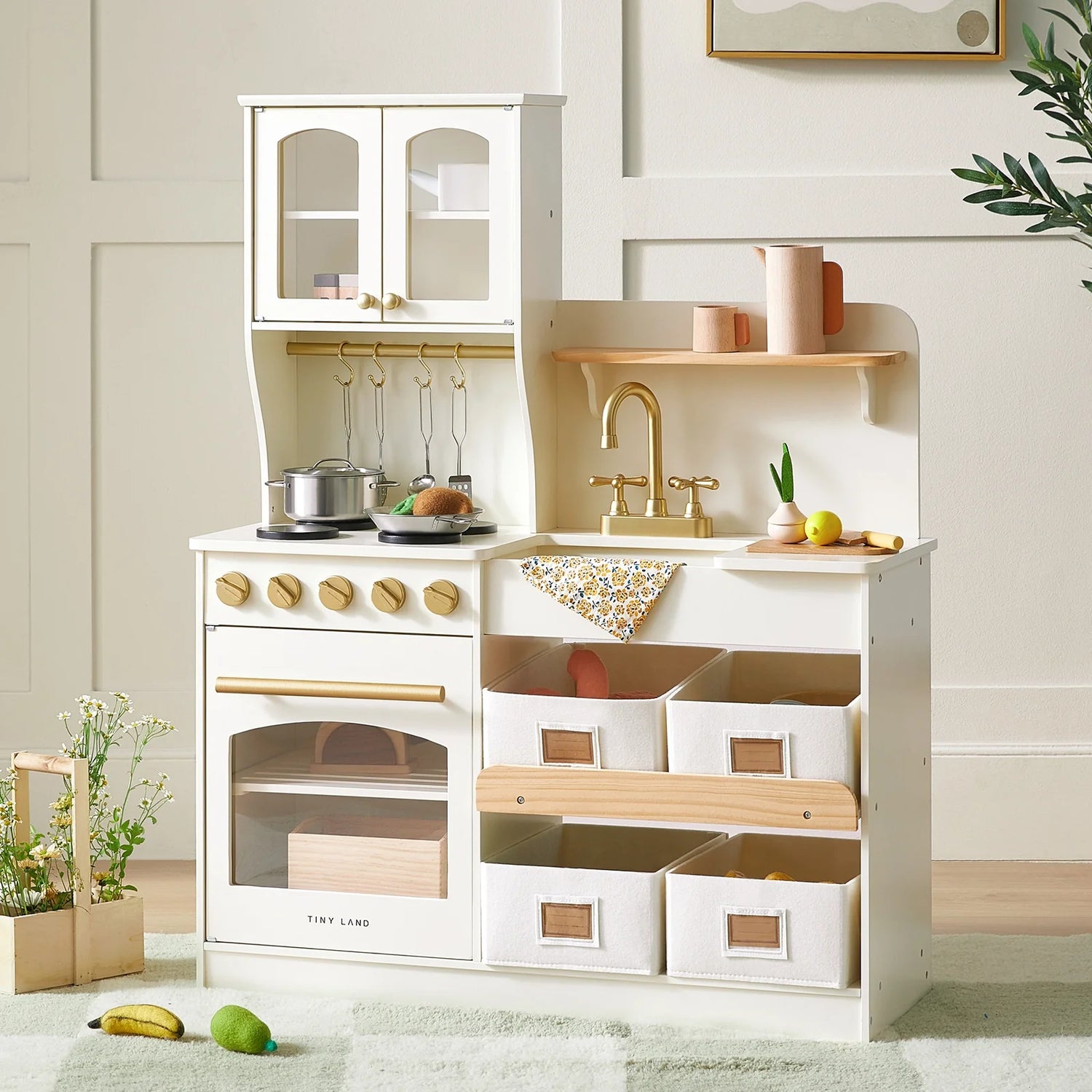 Wooden Play Kitchen with Storage for Creative Toddlers