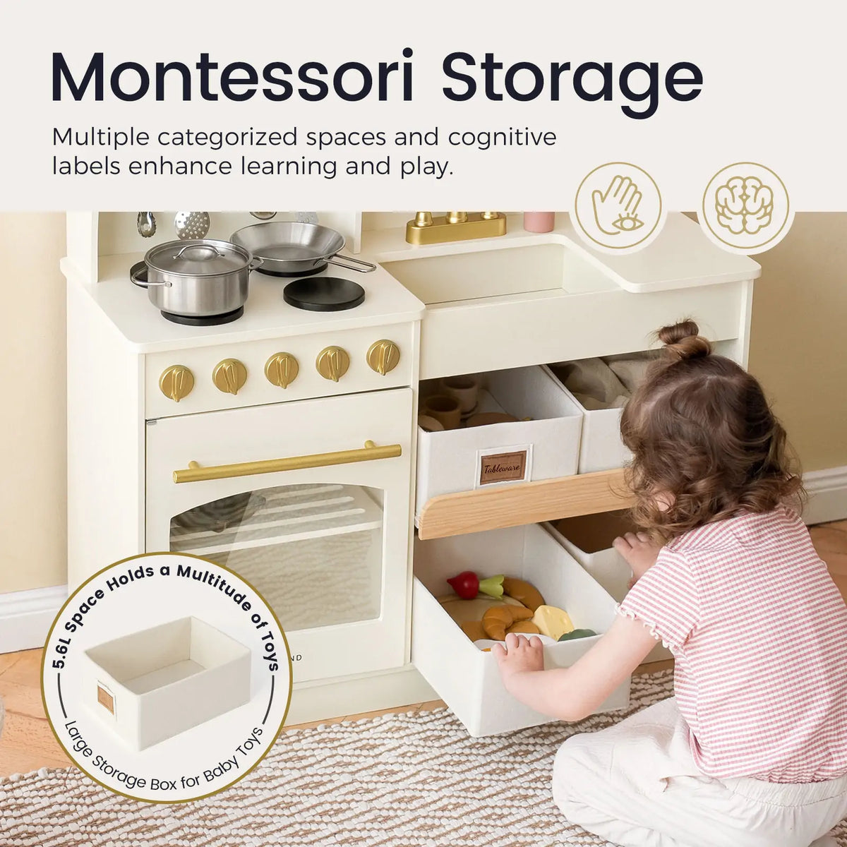 Wooden Play Kitchen with Storage for Creative Toddlers