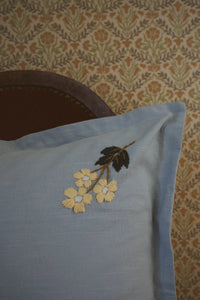 Estella Pillow – Blue Embroidered Floral Pillow Cover (20x20)