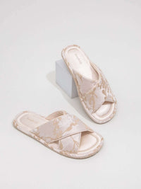 Classic Cross-Strap Embroidery Slippers