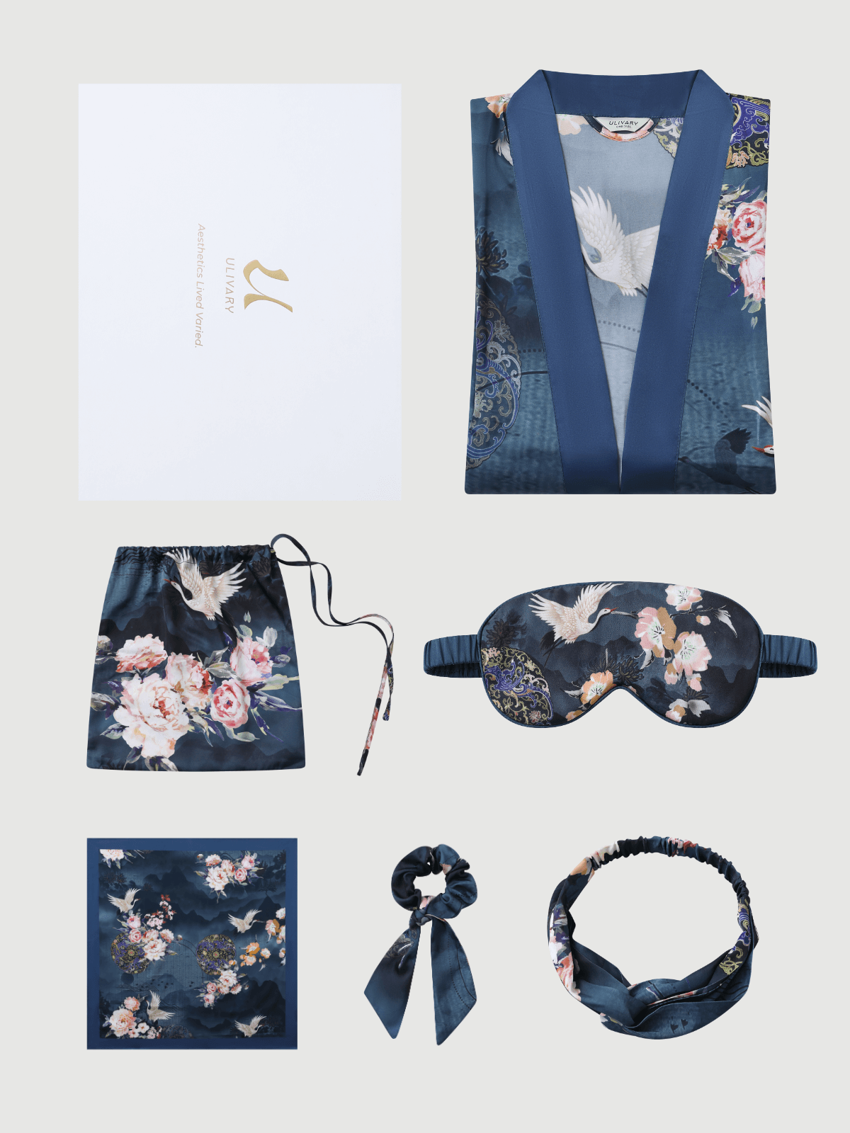 Luxury Asian-inspired Kimono Robe Accessory Giftbox 6-Pcs (Various Colors)
