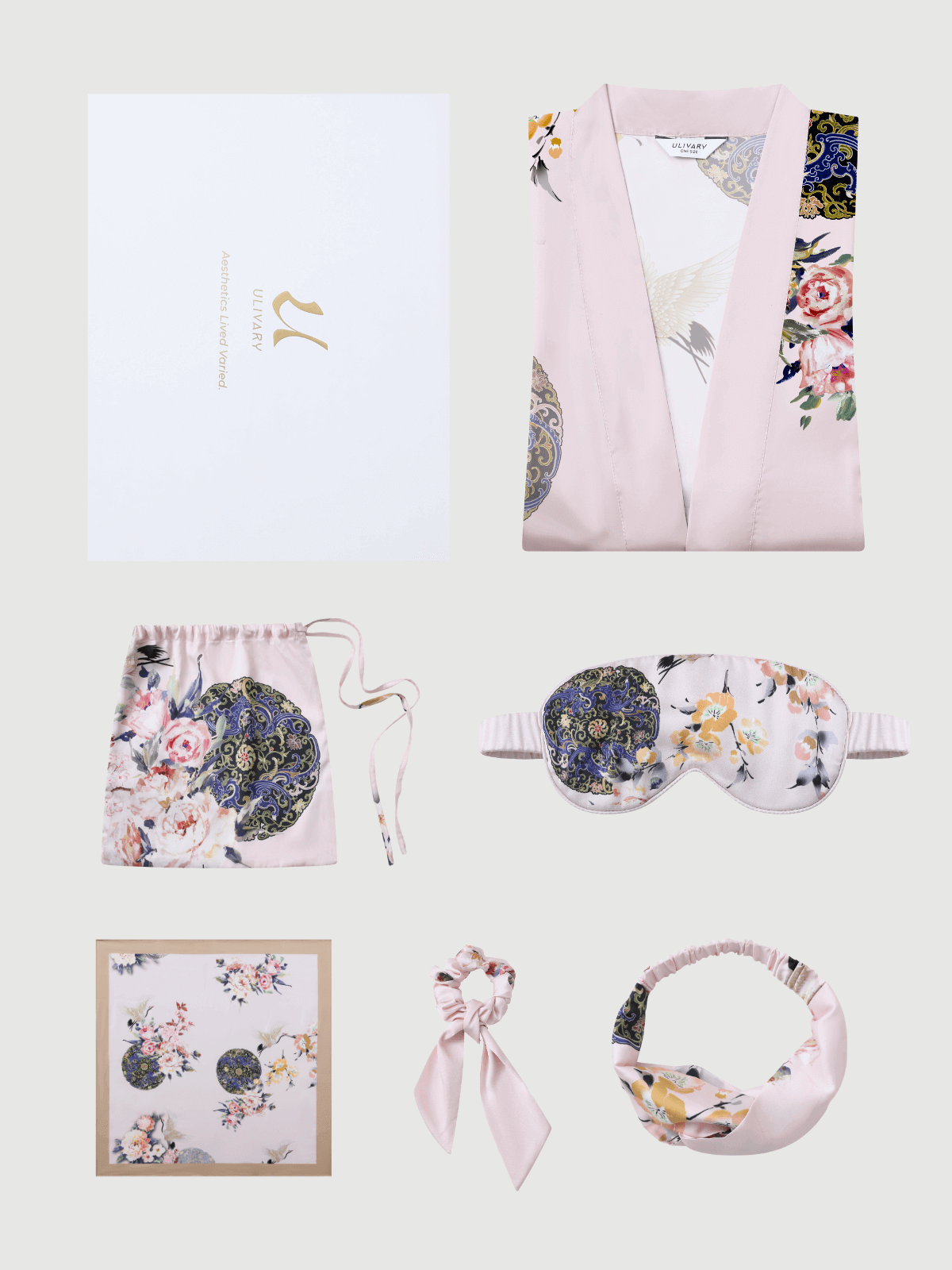 Luxury Asian-inspired Kimono Robe Accessory Giftbox 6-Pcs (Various Colors)