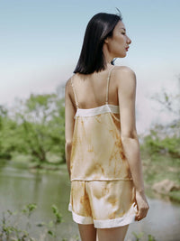 Floral Gold Camisole and Shorts Pajama Set with Pockets