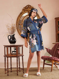 Garden Crane Charmeuse Floral Asian Inspired Sleep Mask