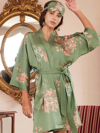 Green Charmeuse Floral Asian Inspired Sleep Mask (Various Colors)