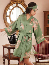 Green Charmeuse Floral Asian Inspired Sleep Mask (Various Colors)