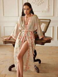 Dunhuang Celestial Herb Long Kimono Robe with Pocket