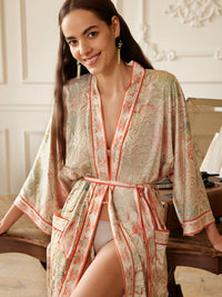 Dunhuang Celestial Herb Long Kimono Robe with Pocket