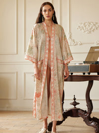 Dunhuang Celestial Herb Long Kimono Robe with Pocket
