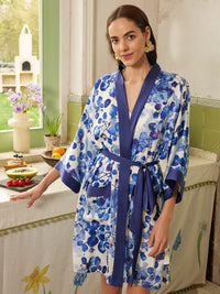 Nordic Berry Short Kimono Robe with Pockets