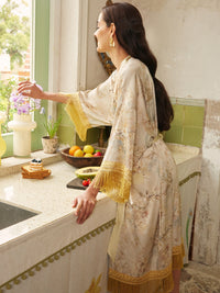 Gold Eastern Floral Vase Kimono Robe with Pockets