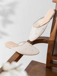 Oriental-Floral Mesh Closed-Toe Slippers