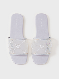 Embroidered Satin Bow House Slippers