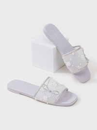 Embroidered Satin Bow House Slippers