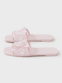 Embroidered Satin Bow House Slippers