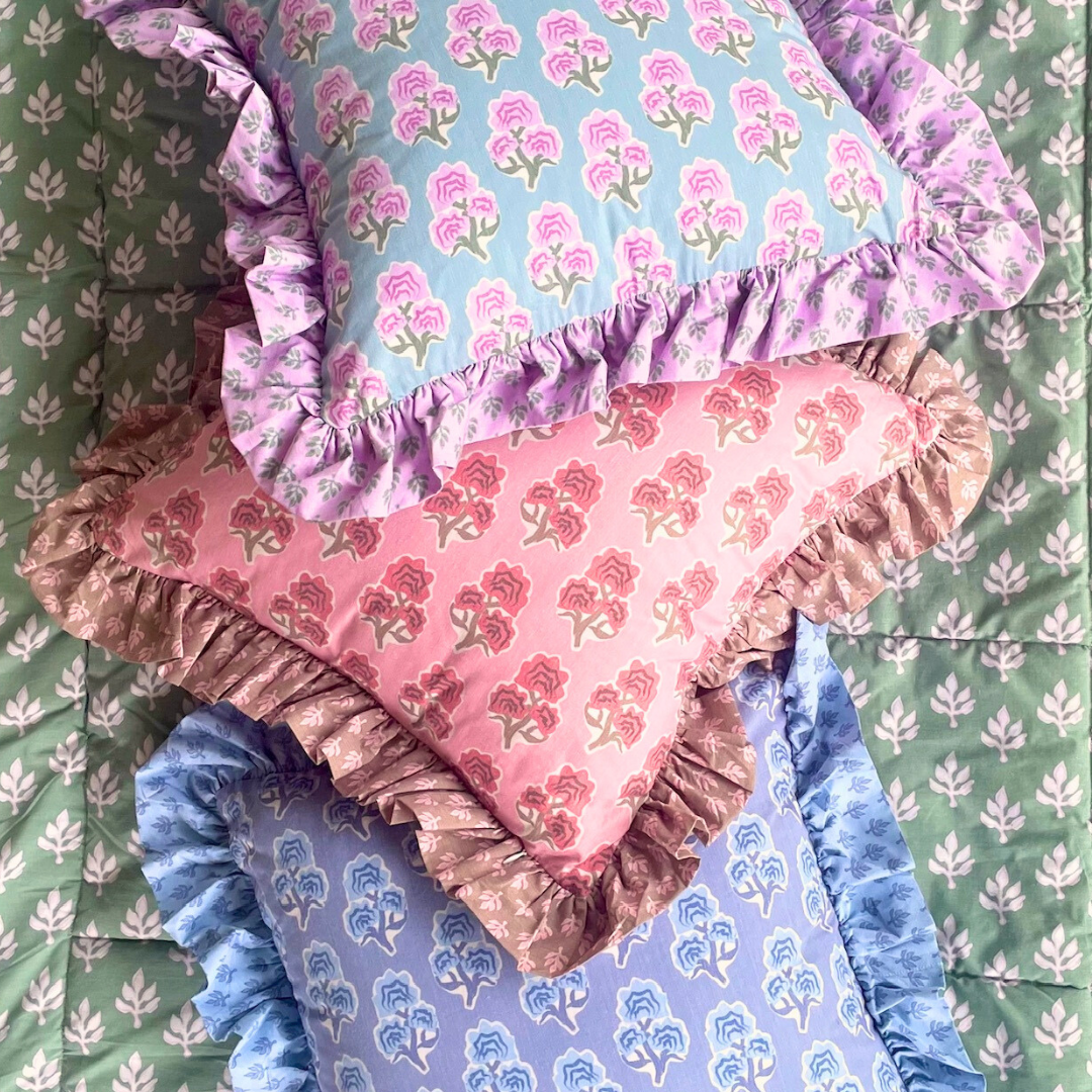 Vera Denim Ruffle Pillow - Square