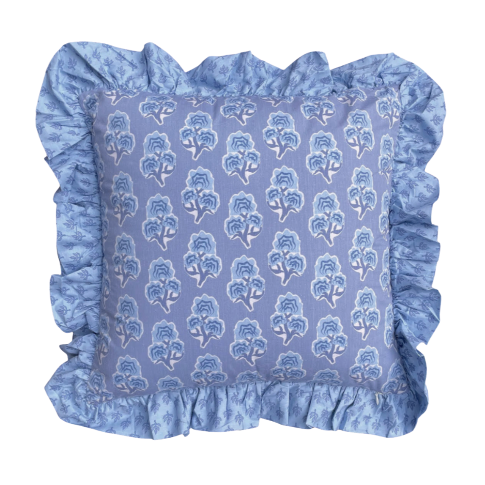 Vera Denim Ruffle Pillow - Square
