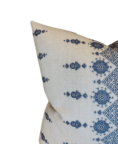 Carmania Pillow Cover in Indigo on Natural, Indoor Outdoor (Various Sizes)