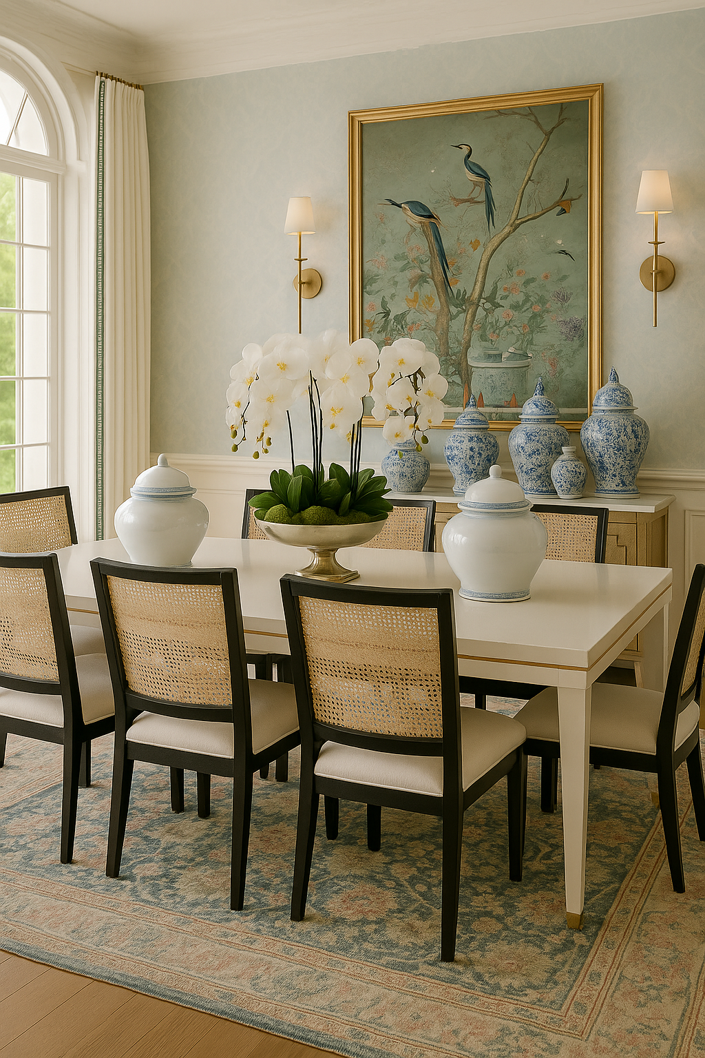 Chinoiserie Painting Featuring Blue Birds in Gold Frame