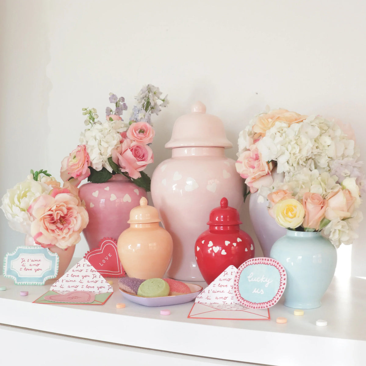 "Love is in the Air" Ginger Jars in Cherry Blossom Pink (Various Sizes)