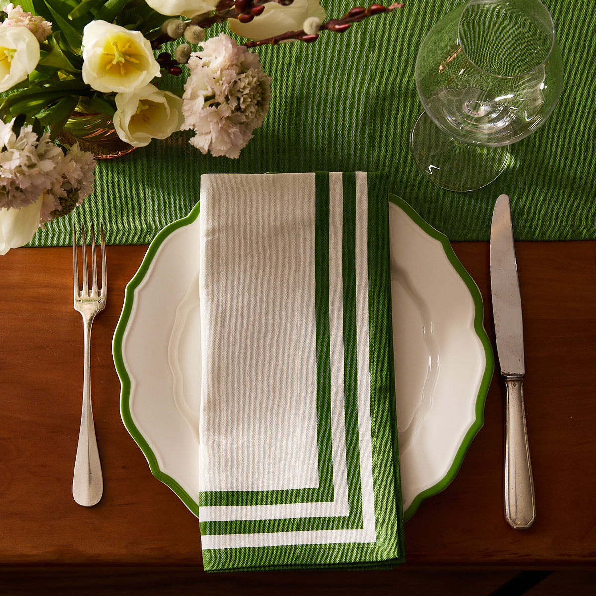 Triple Stripe Verde Dinner Napkins