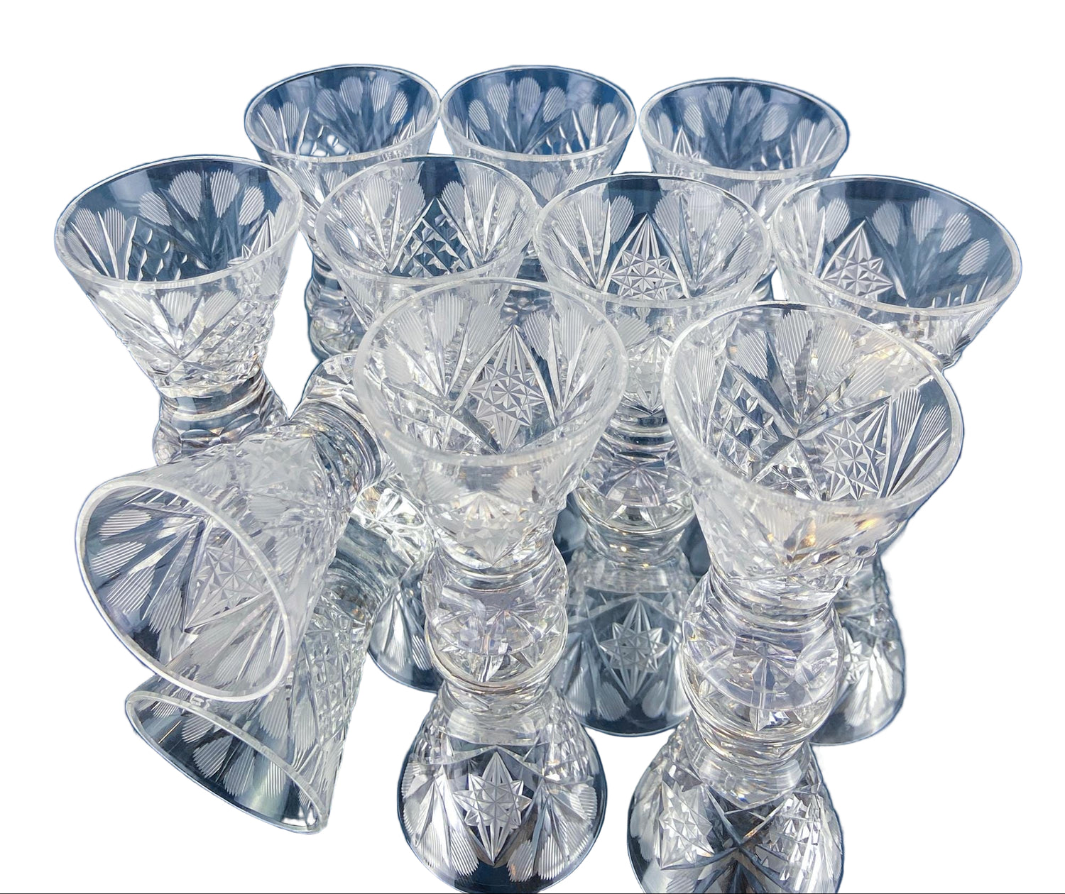 Vintage Bohemian Crystal Shot Glasses – Set of 10 Stemware
