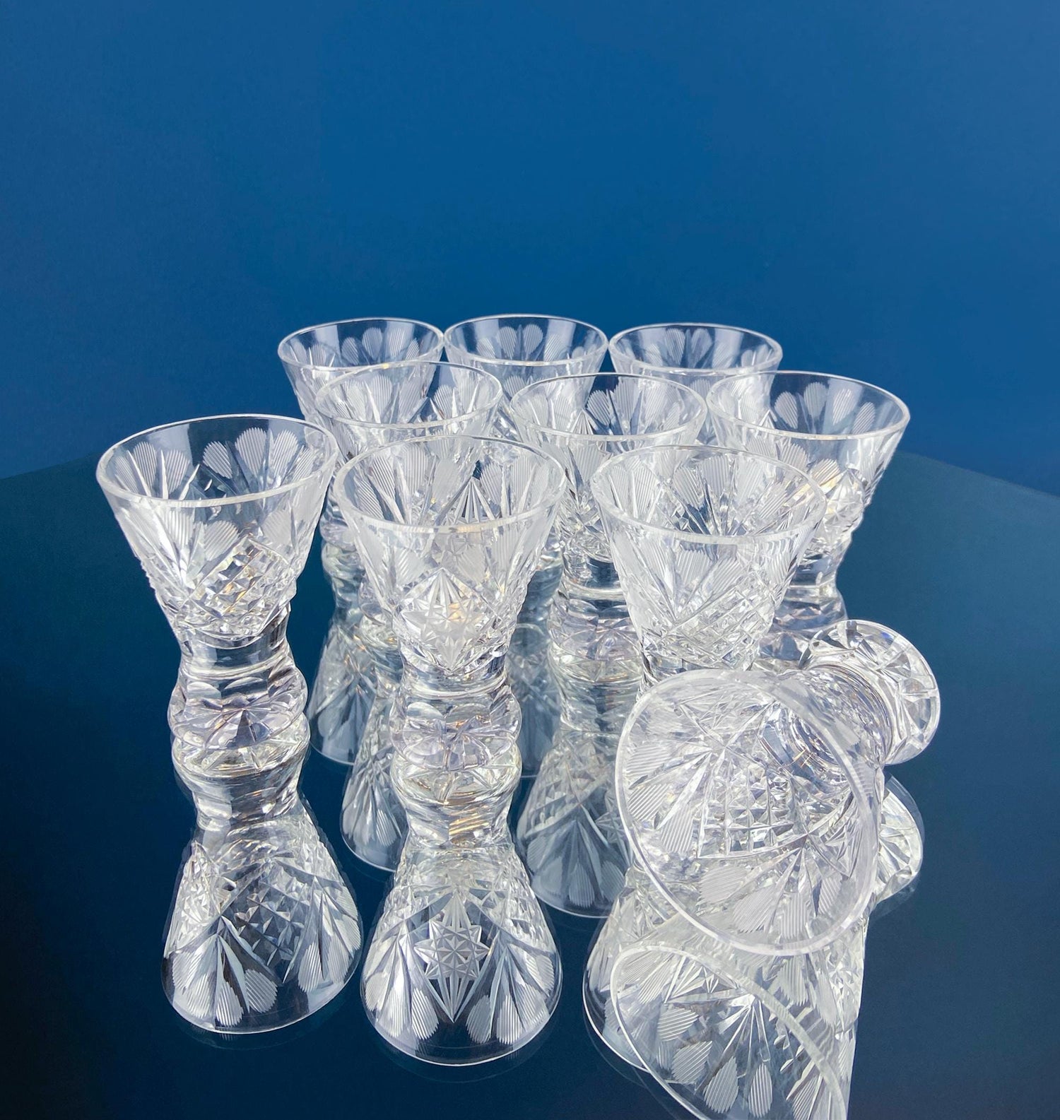 Vintage Bohemian Crystal Shot Glasses – Set of 10 Stemware