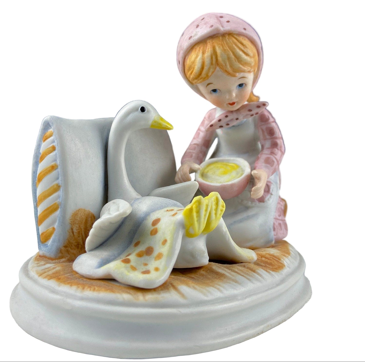 Lefton Porcelain Figurine – Little Girl Feeding Goose “Giving is Loving”