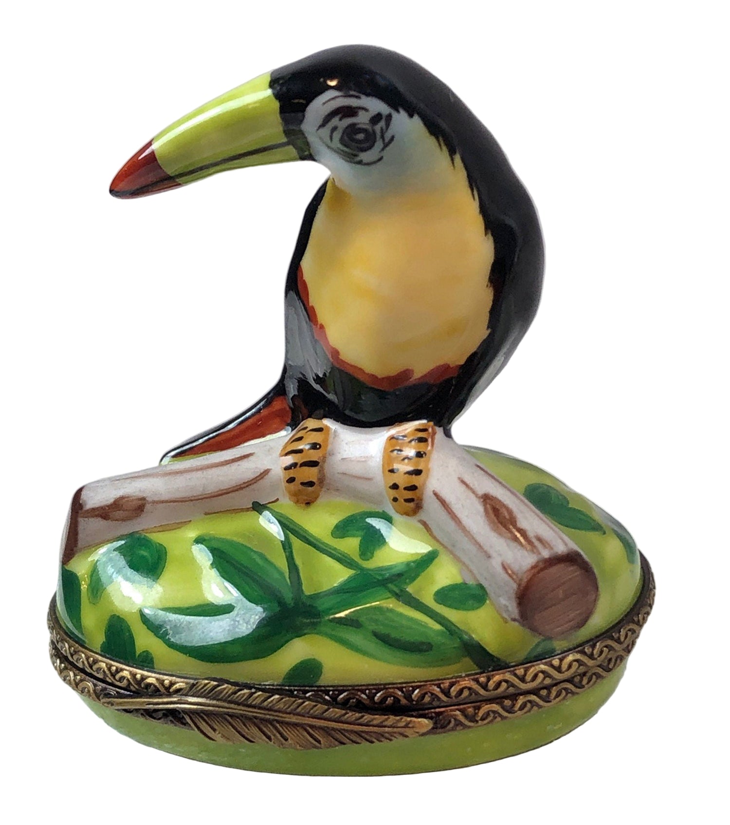 Limoges France Porcelain Box Bird On Lid Collectible Brass Trim