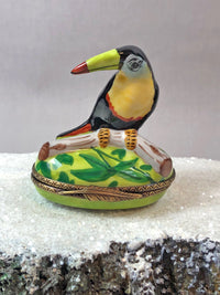 Limoges France Porcelain Box Bird On Lid Collectible Brass Trim