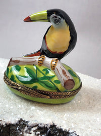 Limoges France Porcelain Box Bird On Lid Collectible Brass Trim