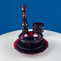 Vintage Avon Cape Cod Ruby Red Glass Dessert Set – 25 Piece Roman Rosette Pattern