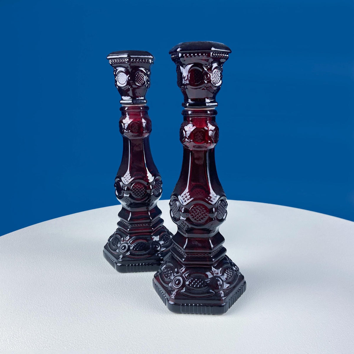 Vintage Avon Cape Cod Ruby Red Glass Dessert Set – 25 Piece Roman Rosette Pattern