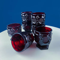 Vintage Avon Cape Cod Ruby Red Glass Dessert Set – 25 Piece Roman Rosette Pattern