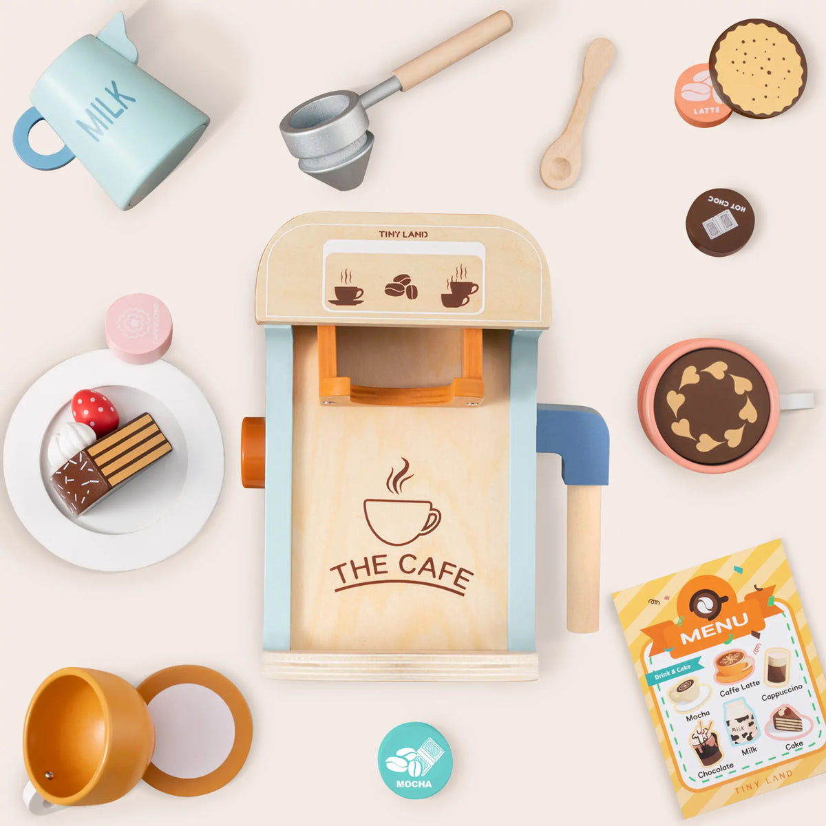 Play Kitchen Accessories – Children’s Coffee Maker: Wooden Kids Play Coffee Maker Set