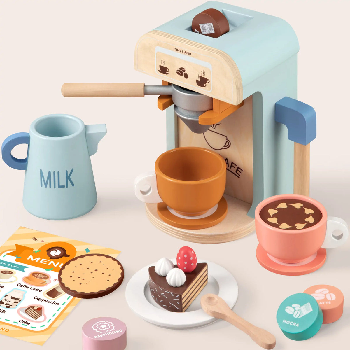 Play Kitchen Accessories – Children’s Coffee Maker: Wooden Kids Play Coffee Maker Set