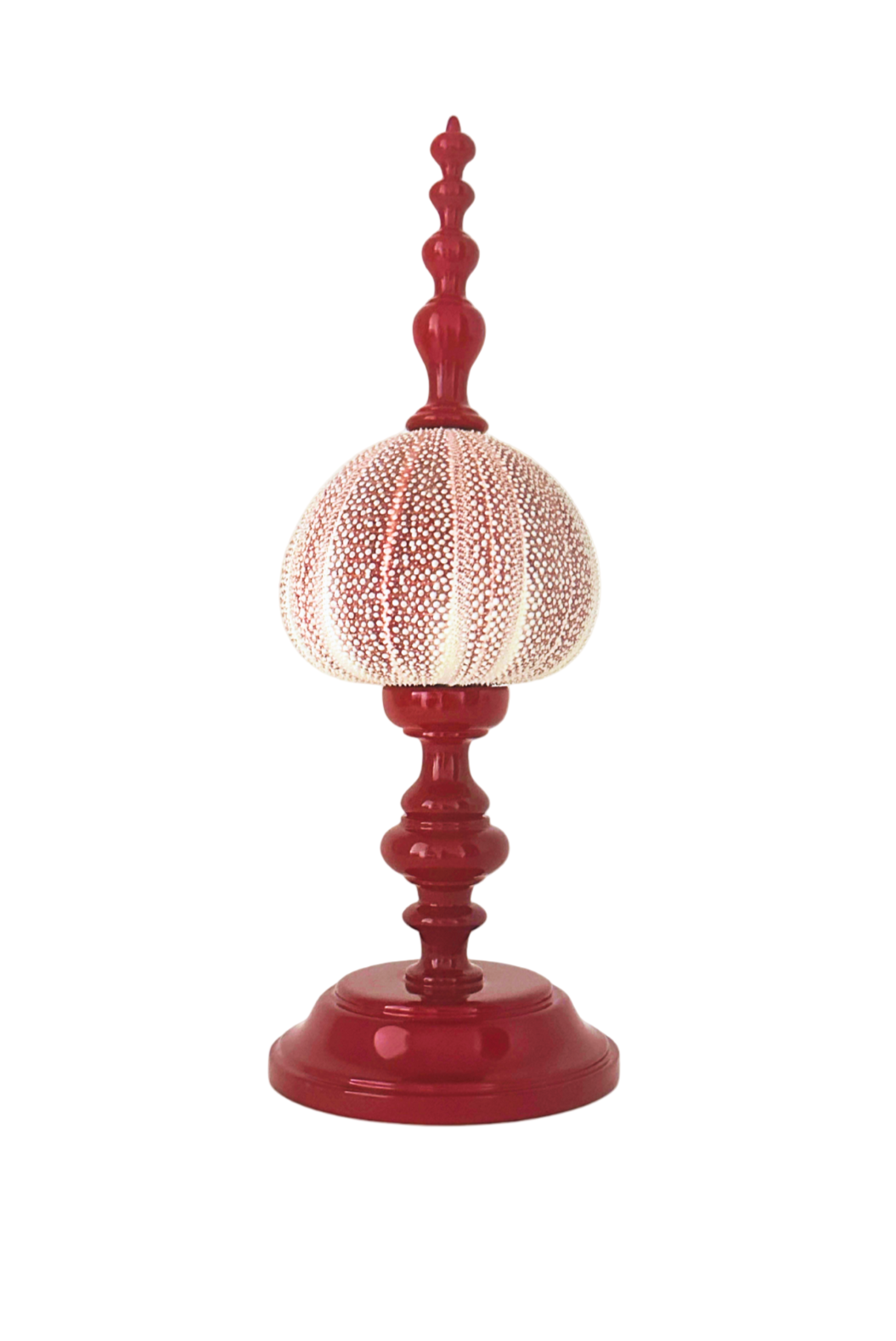 Noto Lacquered Sea Urchin Tall Object, Crimson