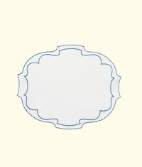 Frame Oval Linen Placemats, White / Blue Mirage