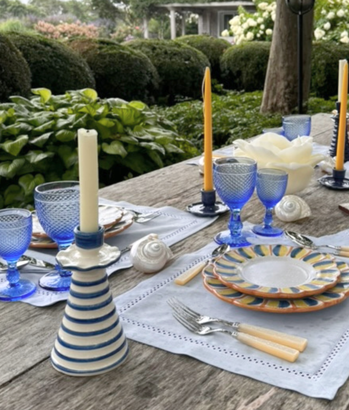 Ruffle Candleholder, Azul Stripe