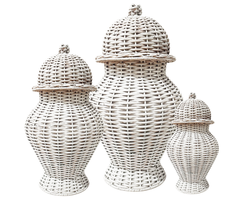White Round Wicker Jar (3 Sizes)